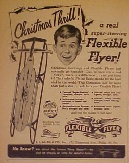 1953 Flexible Flyer Sled Racer Vintage Christmas Thrill Kids Toy Ad