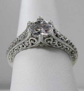  Round Antique Style Filigree Solitaire Engagement Ring 14k Gold