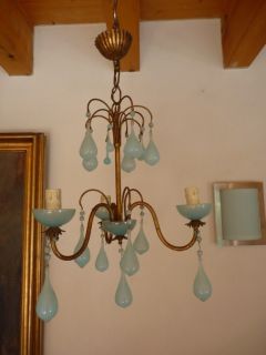 Antique French Blue Opaline Romantic Chandelier 3 Ligths