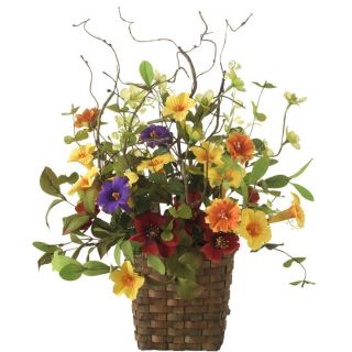 Faux Flower Arrangement Floral Hanging Wall Basket New