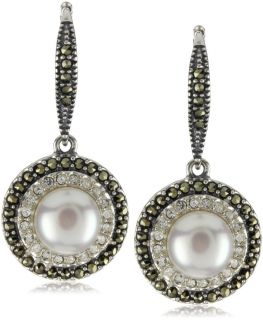 Judith Jack Marcasite Freshwater Pearl and Crystal Drop Earrings