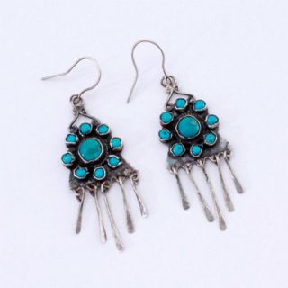 Antique Navajo Earrings Turquoise & Sterling Silver With Begay Family