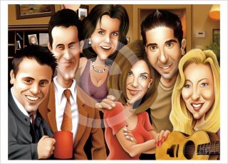 Friends Caricature A3 Art Giclee Print Le Signed by Artist Drawing
