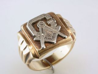  Antique Art Deco Mens Masonic Letter G Compass Solid Gold Ring