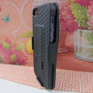 Black Rugged Impact Hard Cover Case + Holster w/ Kickstand for iPhone