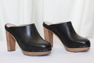 Gerard DAREL Cool Black Leather Studded Wood Platform Clogs Heels