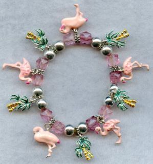 pink flamingo palm tree stretch charm bracelet
