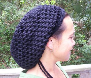 Handmade Crochet Black Slouch Tam Rasta Hippie Hat