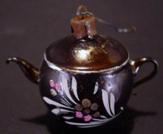 Antique Hand Blown Mercury Glass Teapot Ornament Black