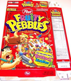 This listing is for one 1997 Fruity Pebbles Cereal Box. Box is