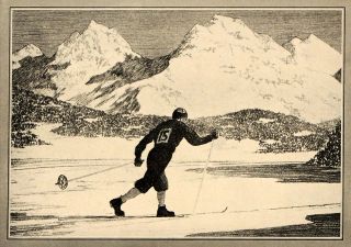  country skier skis frederick b taylor print original historic image