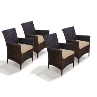 Modern Outdoor Wicker Patio Furniture Chairs W/ Cushion Sand Set of 4