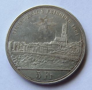 Switzerland Silver 5 Francs Shooting Thaler 1881 Fribourg