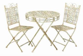 French Cafe Shabby White Metal Bistro Patio Garden Table Chairs Bistro