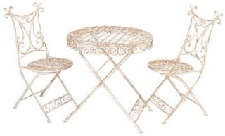 Iron 3pc Patio Bistro French Chic Set, Table & 2 Chairs