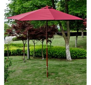 New 9 ft Wooden Umbrella Outdoor Patio Garden Beach Market Red 8 rib