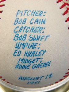 1951 Bob Cain / Eddie Gaedel Autographed Signed Story Baseball