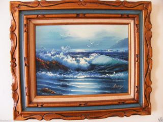 Original H Gailey Oil Seascape Painting Signed Carved Wood Frame