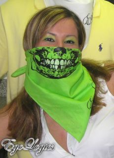 Fresh Mint Green Half Skull Bandana Mask Graffiti Rave