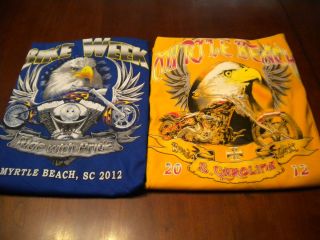 Lot of 2 Myrtle Beach Bike Week T Shirts 2012 Size 2 XL Eagle Prints