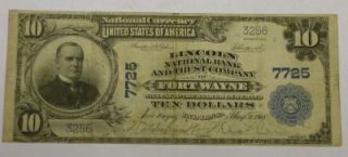 1902  PLAIN BACK  $10 CH.7725 FORT WAYNE, INDIANA  ONLY 1 KNOWN BANK
