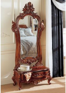  Hand Carved Solid Mahogany Dressing Standing Full Length Floor Mirror
