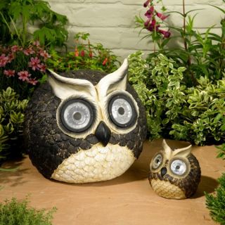 New Set of 2 Solar Garden Lights Owl Shaped Large Small Eye Lamps