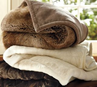 Pottery Barn Faux Fur Throw Blanket Frosted Taupe NWTS