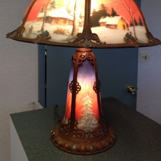 Antique Reverse Painted Lamp Circa 1920s Excellent Condition