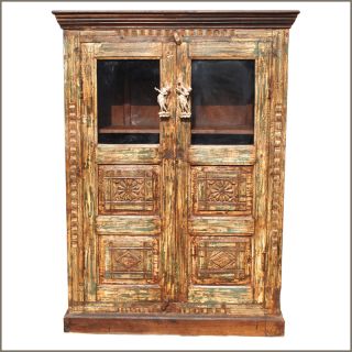 Heritage Hand Carved Double Door Wood Clothing Cabinet Wardrobe