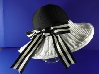 frank olive black and white ribbon fancy church hat nwt
