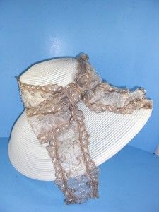 Frank Olive Semi Sheer Off White Large Dress Church Hat Vintage Look