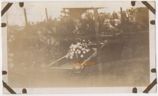 Photo Vintage Double Funeral Casket Cemetery Flowers