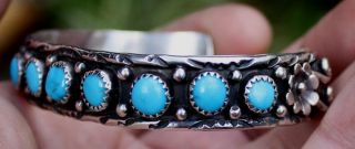  Zuni Sterling Silver Turquoise Stones Bracelet by Jerry J Frank