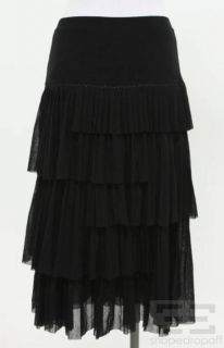 Fuzzi Black Pleated Mesh Tiered Skirt Size Medium