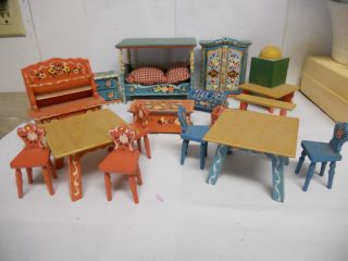 Vintage West Germany Handpainted Dollhouse Furniture Tables Bed