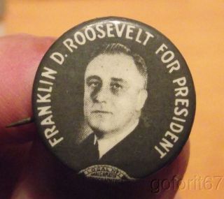 Authentic Vintage Franklin D. Roosevelt FDR pinback, political pin, 3