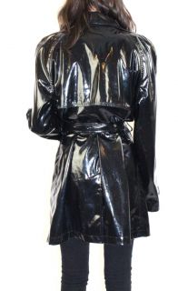 Michael Kors Black Vinyl PVC Patent Leather Belted Trench Coat Jacket