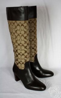 Coach Gail 12cm Signature C Khaki Leather Womens Boots New A7206 Size