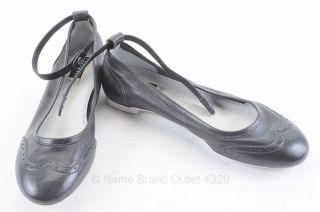 Fratelli Rossetti 7 Black Wingtip Ballet Flat Ankle Strap Leather Shoe
