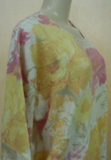 GABRIELLA T. LADIES KNIT SWEATER YELLOW/PINK FLORAL LARGE NEW W/O TAGS