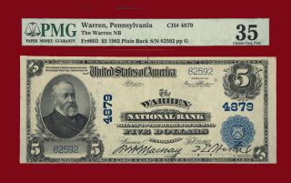 Warren PA $5 1902 Plain Back Fr 603 The Warren Bank Make N OFFER Free