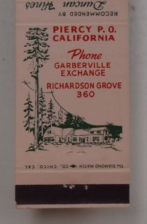 1950s Matchbook Hartsook Inn Garberville Piercy CA MB