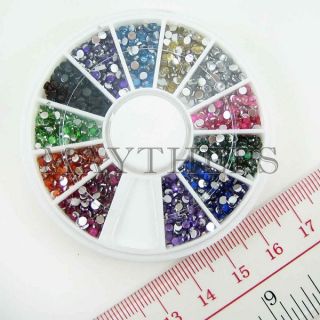 1200 Round Rhinestones Gems 12 Color Nail Art 2mm Wheel