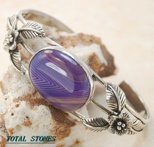 Purple Botswana Agate Gemstone Silver Bracelet Cuff C3495