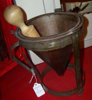  Cone Strainer Wooden Pestle Juicer Fruit Grinder Mortar Vintage