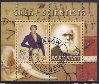  Diff Scientist Charles Darwin Georges Cuvier Malawi Souvenir Sheet S/S