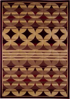 Modern Red Beige Geometric Abstract Area Rug Contemporary Striped