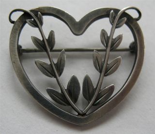Georg Jensen Denmark Art Deco Sterling Silver Heart Pin 242B Excellent