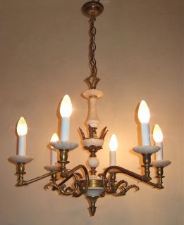 Elegant Classic Antique French 6 Light Chandelier Gilt Bronze